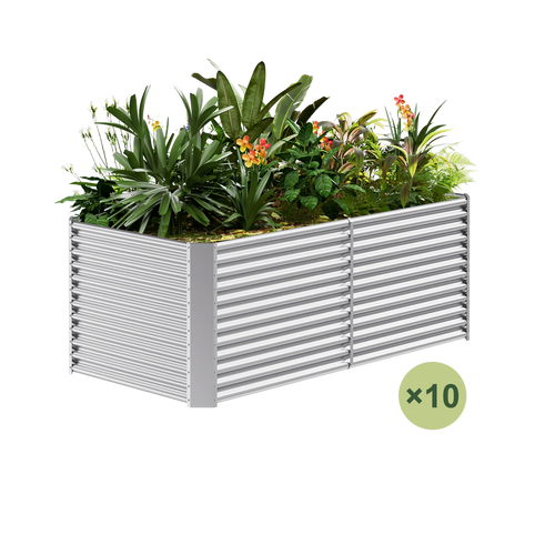 set of 10 — 36-inch tall rectangular galvanized metal raised garden bed, 8 by 4 feet