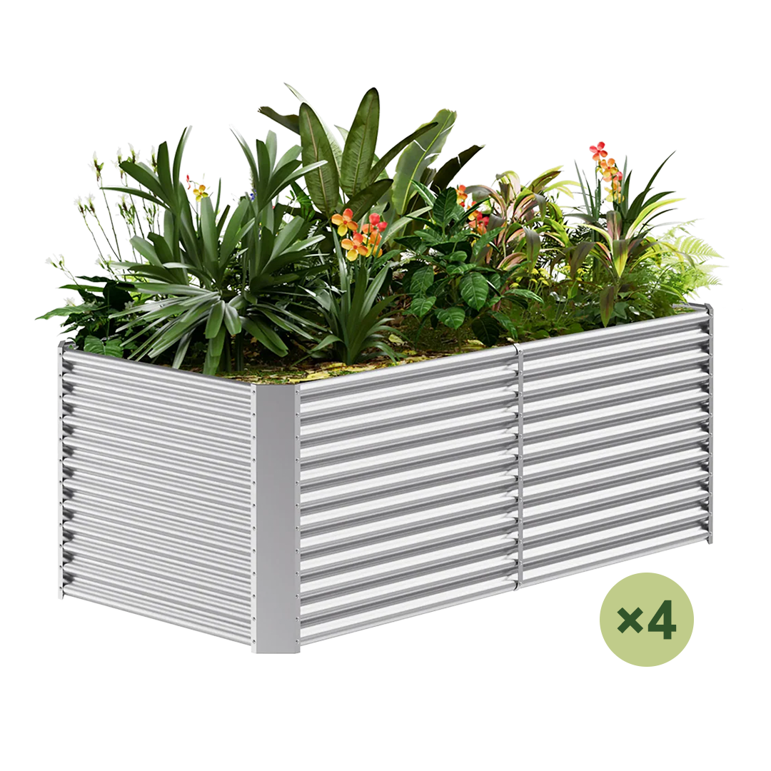 set of 4 — 36-inch tall rectangular galvanized metal raised garden bed, 8 by 4 feet