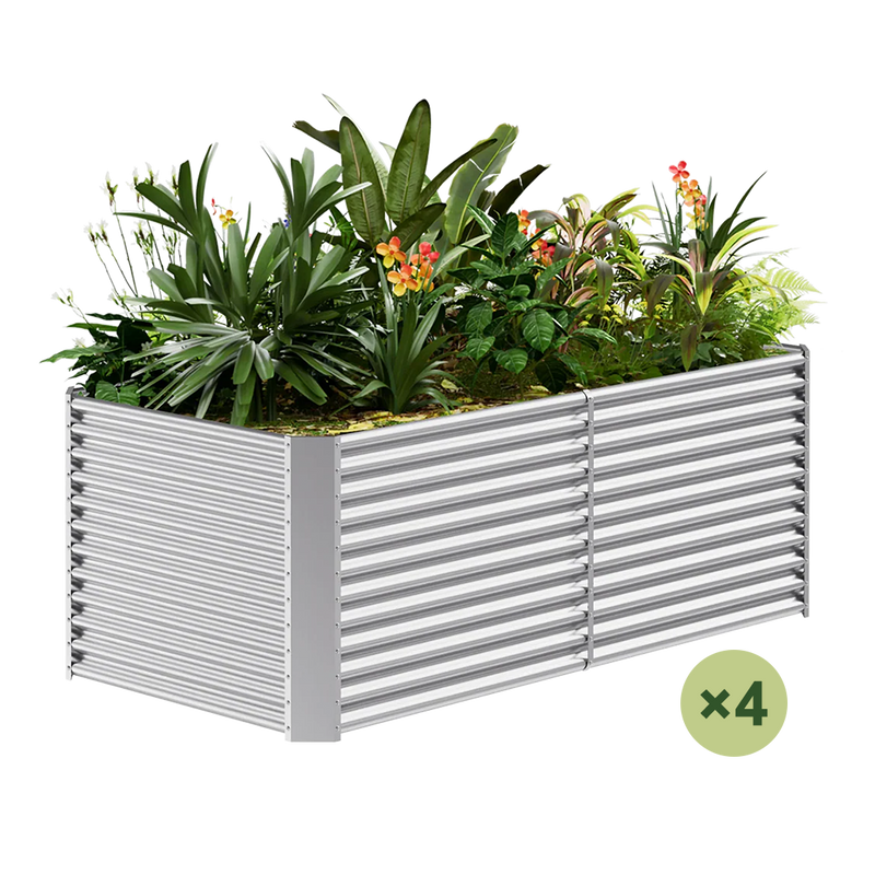 set of 4 — 36-inch tall rectangular galvanized metal raised garden bed, 8 by 4 feet