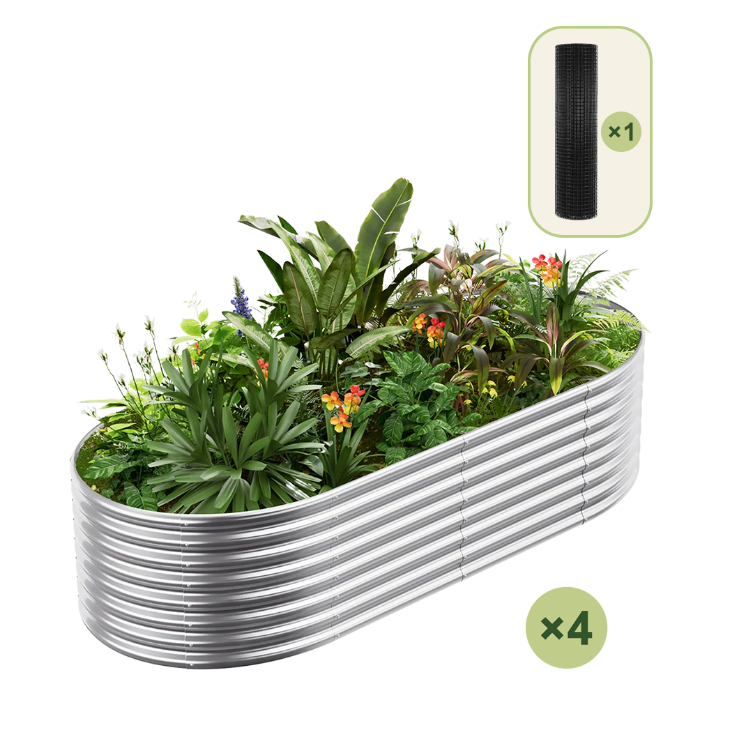4-Pack 24" Tall Oval 8x4x2ft Galvanized Raised Garden Bed+1/2 inch Galvanized Hardware Cloth