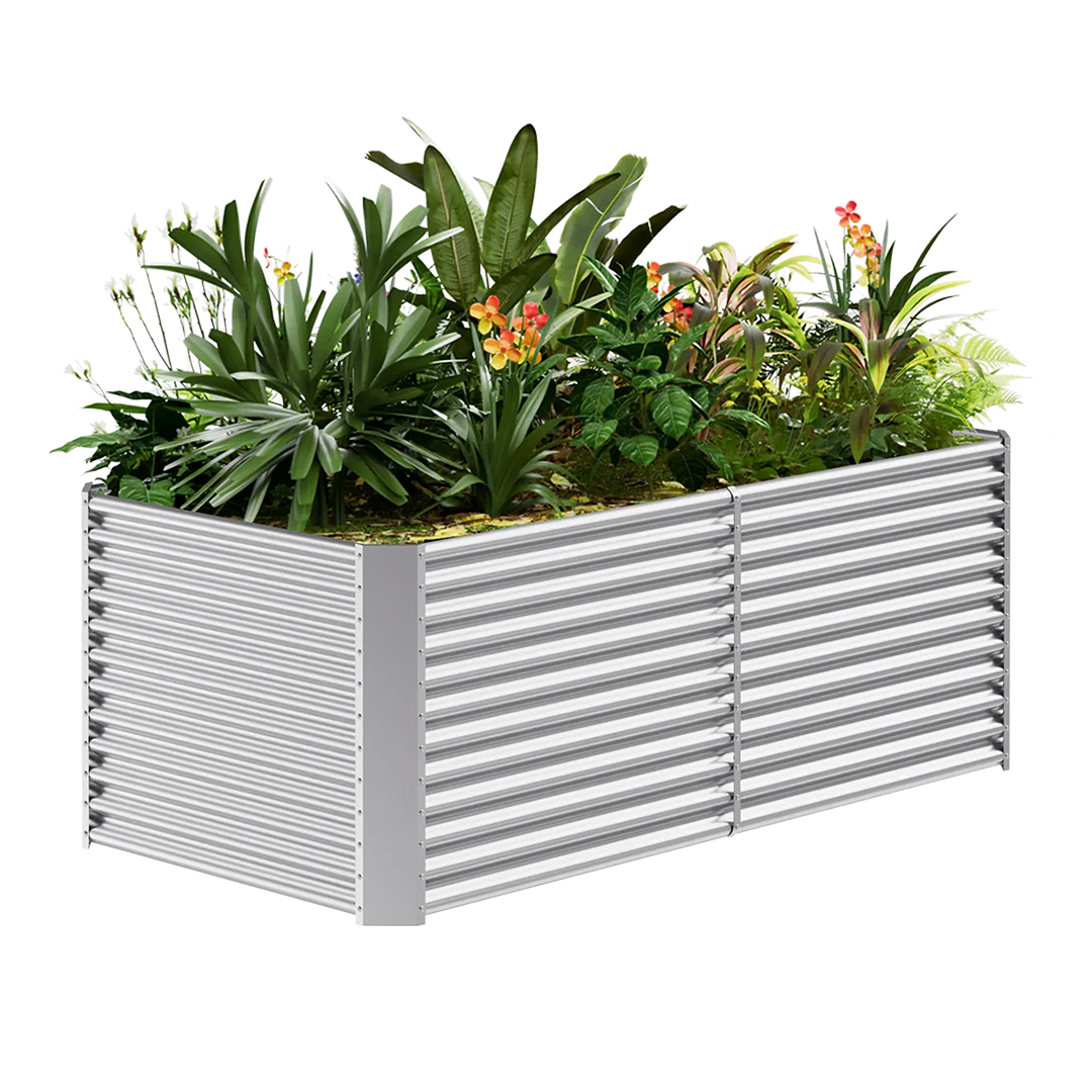 36-inch tall rectangular galvanized metal raised garden bed, 8 by 4 feet