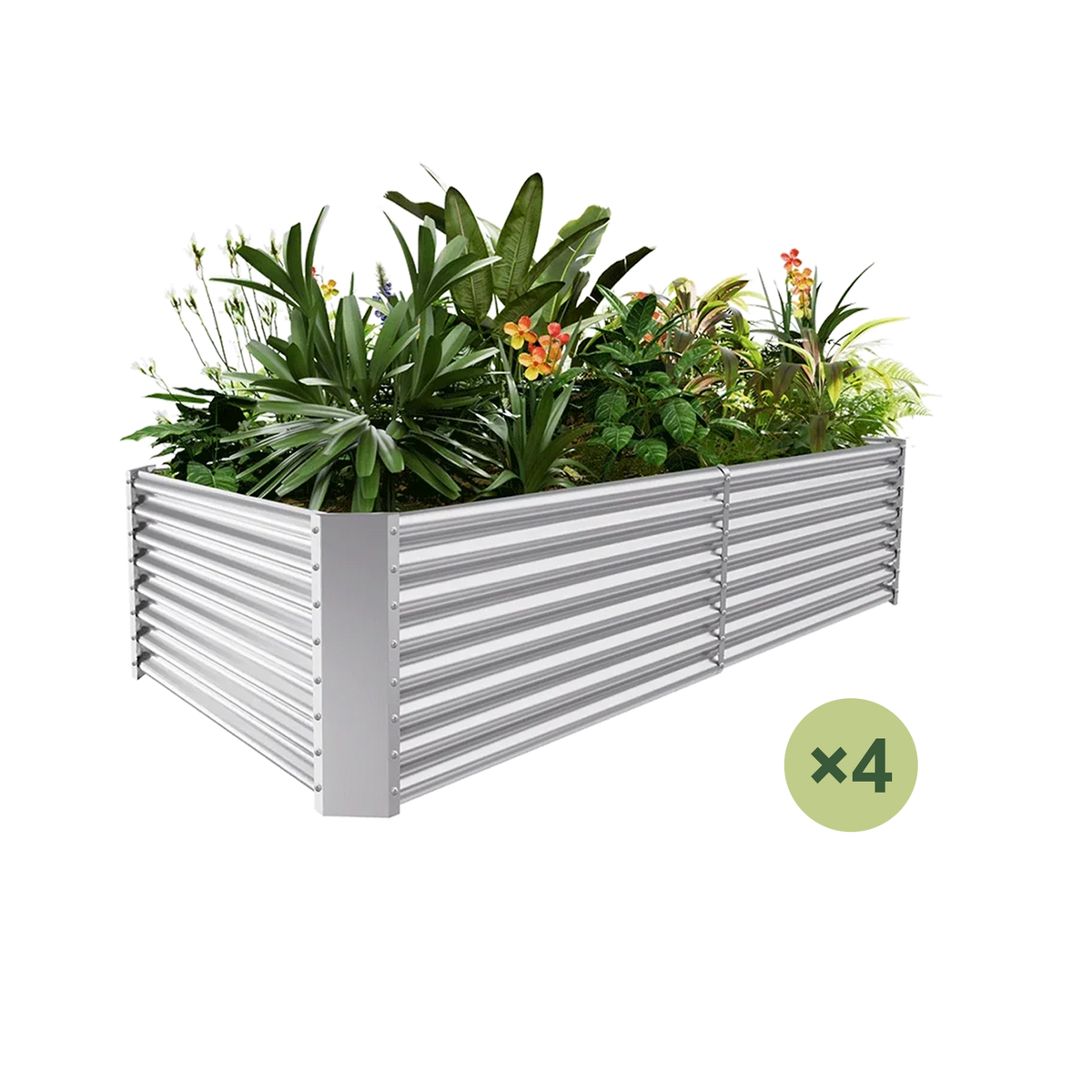 set of 4 — 24-inch tall rectangular galvanized metal raised garden bed, 8 by 4 feet