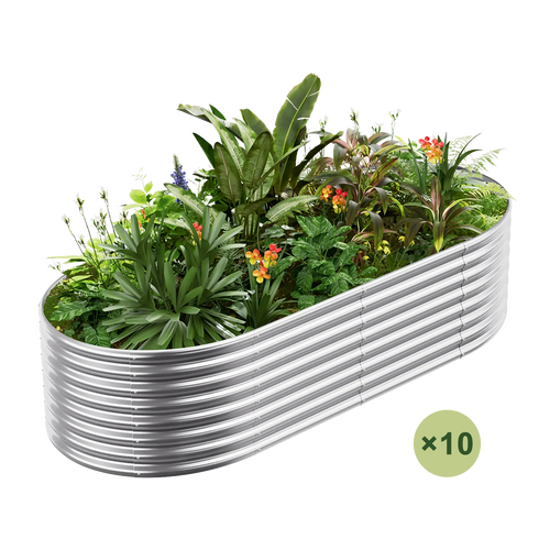 set of 10 — 24-inch tall oval galvanized metal raised garden bed, 8 by 4 feet — view 2
