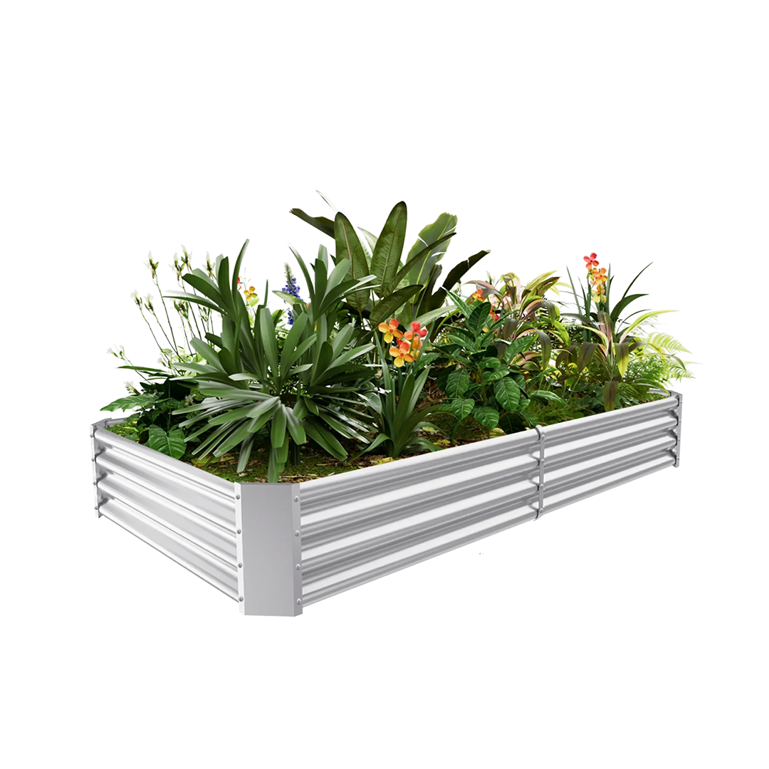 12-inch tall rectangular galvanized metal raised garden bed, 8 by 4 feet