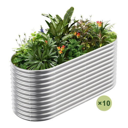 set of 10 — 36-inch tall oval galvanized metal raised garden bed, 6 by 3 feet