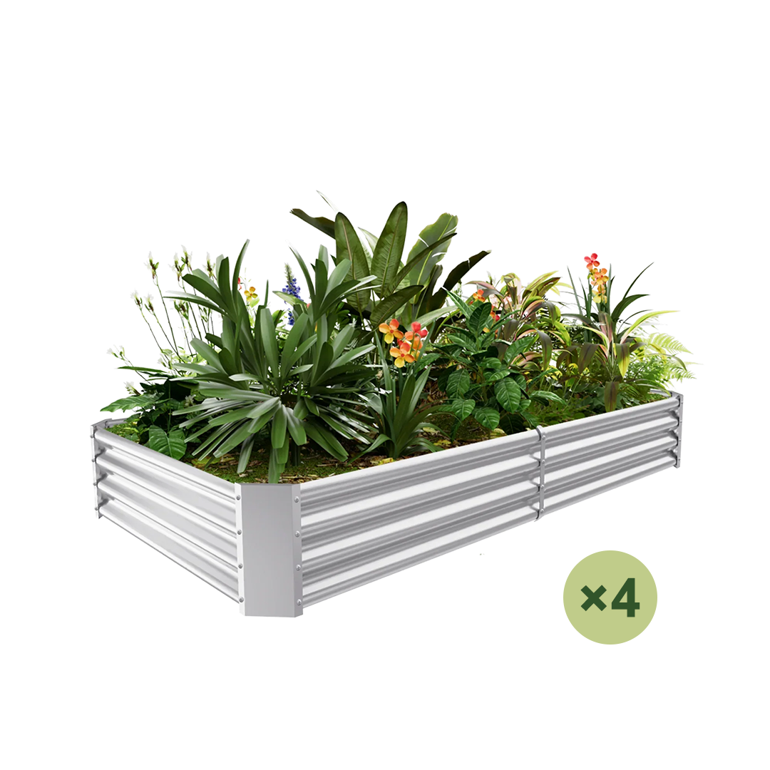 set of 4 — 12-inch tall rectangular galvanized metal raised garden bed, 8 by 4 feet