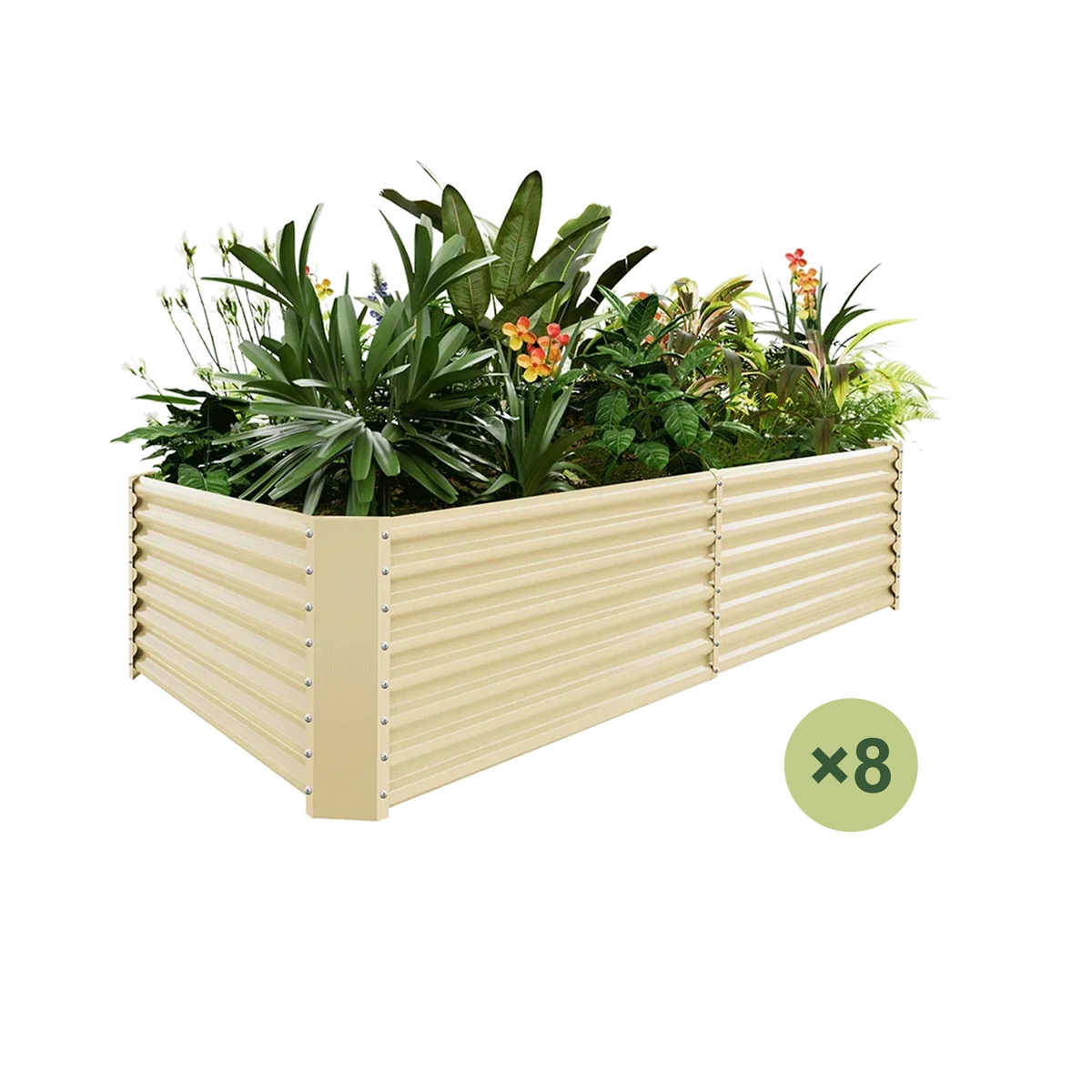 set of 8 — 24-inch tall rectangular galvanized metal raised garden bed, 8 by 4 feet