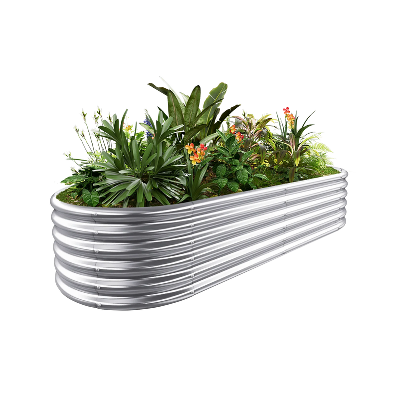 18-inch tall oval galvanized metal raised garden bed, 6 by 3 feet