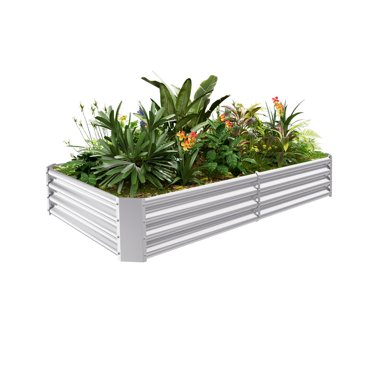 12-inch tall rectangular galvanized metal raised garden bed, 6 by 3 feet