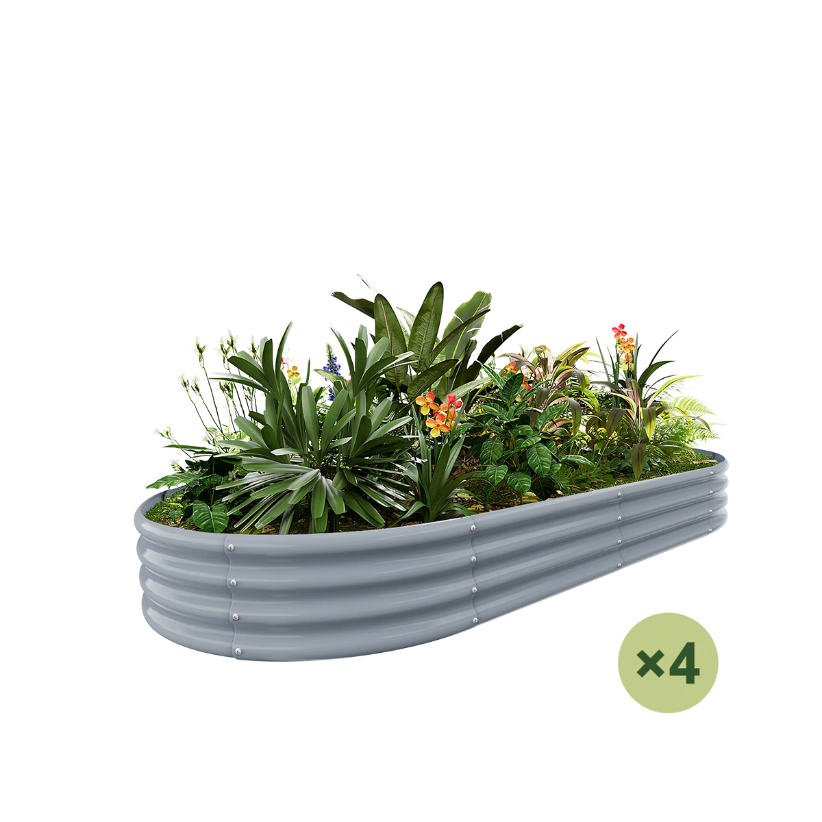 set of 4 — 12-inch tall oval galvanized metal raised garden bed, 8 by 4 feet — view 4