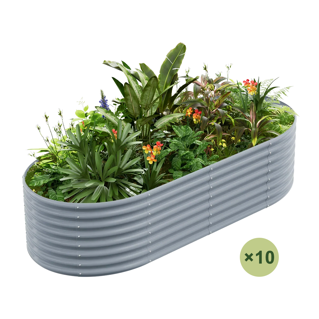 set of 10 — 24-inch tall oval galvanized metal raised garden bed, 8 by 4 feet — view 5