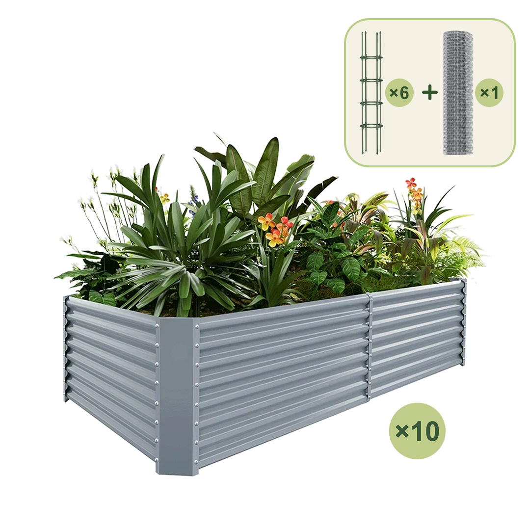 10-Pack 24" Tall Rectangular 8x4x2ft Galvanized Raised Garden Bed+6-Pack Round Garden Trellis(5.5ft)+1/2 inch Galvanized Hardware Cloth — view 4