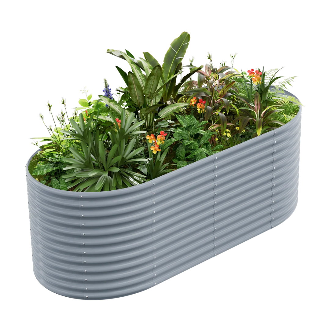 36-inch tall oval galvanized metal raised garden bed, 8 by 4 feet — view 4