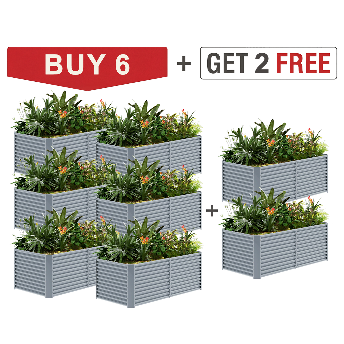 set of 8 — 36-inch tall rectangular galvanized metal raised garden bed, 8 by 4 feet — view 4