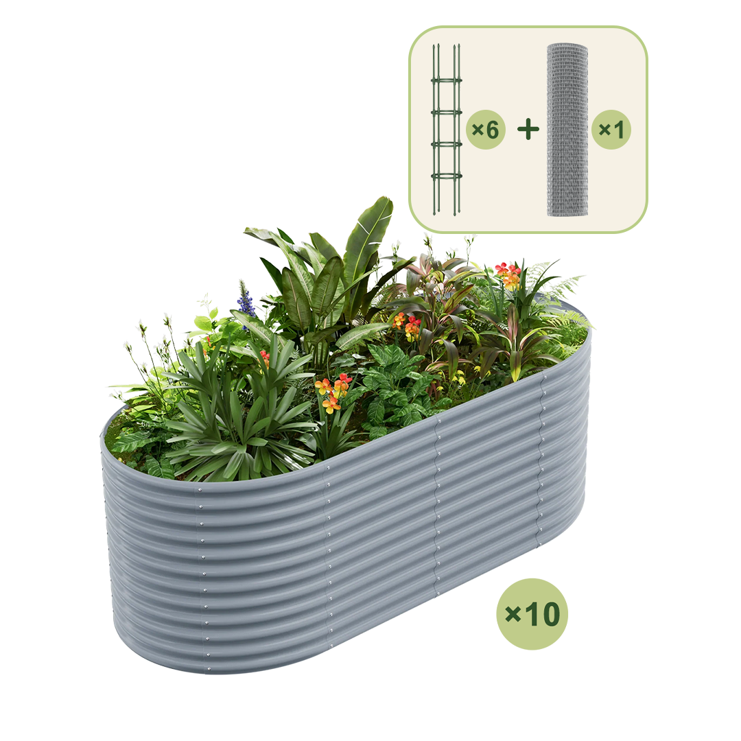 10-Pack 36" Tall Oval 8x4x3ft Galvanized Raised Garden Bed+6-Pack Round Garden Trellis(5.5ft)+1/2 inch Galvanized Hardware Cloth — view 4