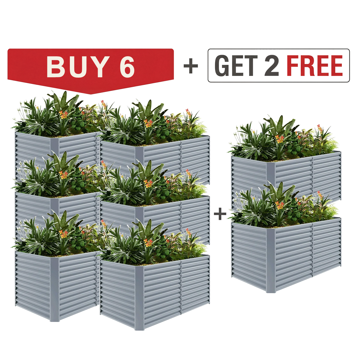 set of 8 — 36-inch tall rectangular galvanized metal raised garden bed, 6 by 3 feet — view 4