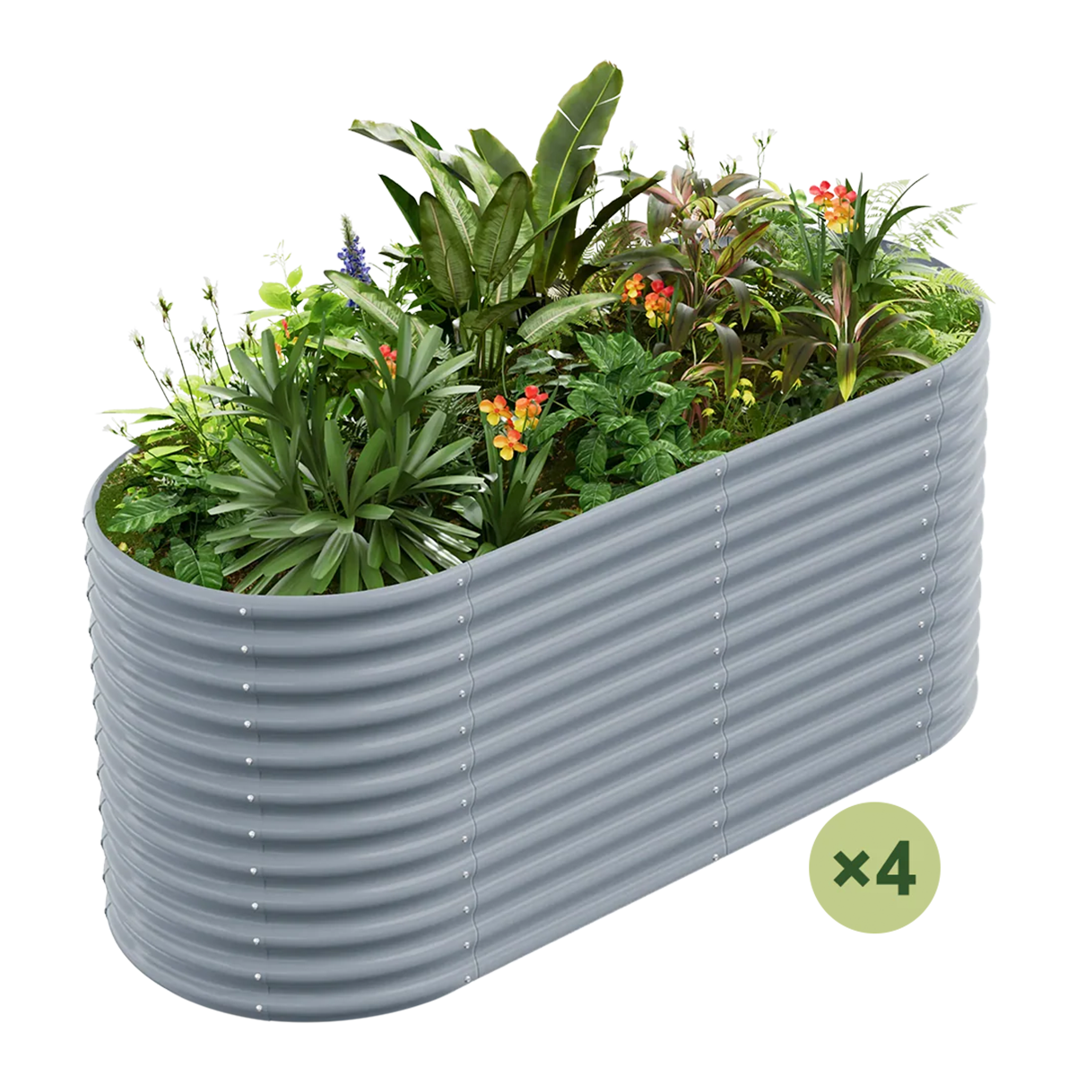 set of 4 — 36-inch tall oval galvanized metal raised garden bed, 6 by 3 feet — view 4