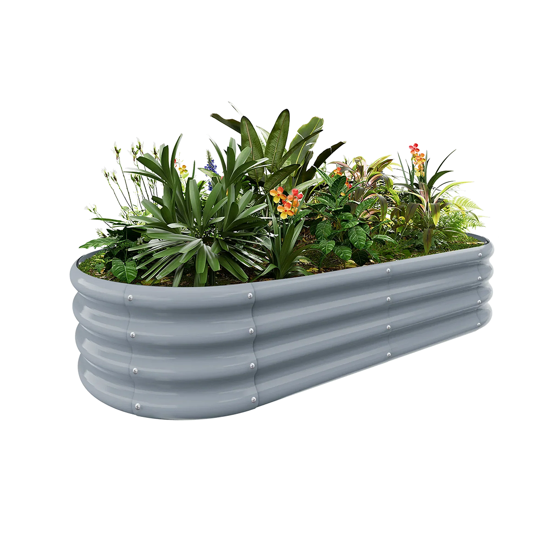 12" Tall Oval 4x2x1ft Galvanized Raised Garden Bed — view 4