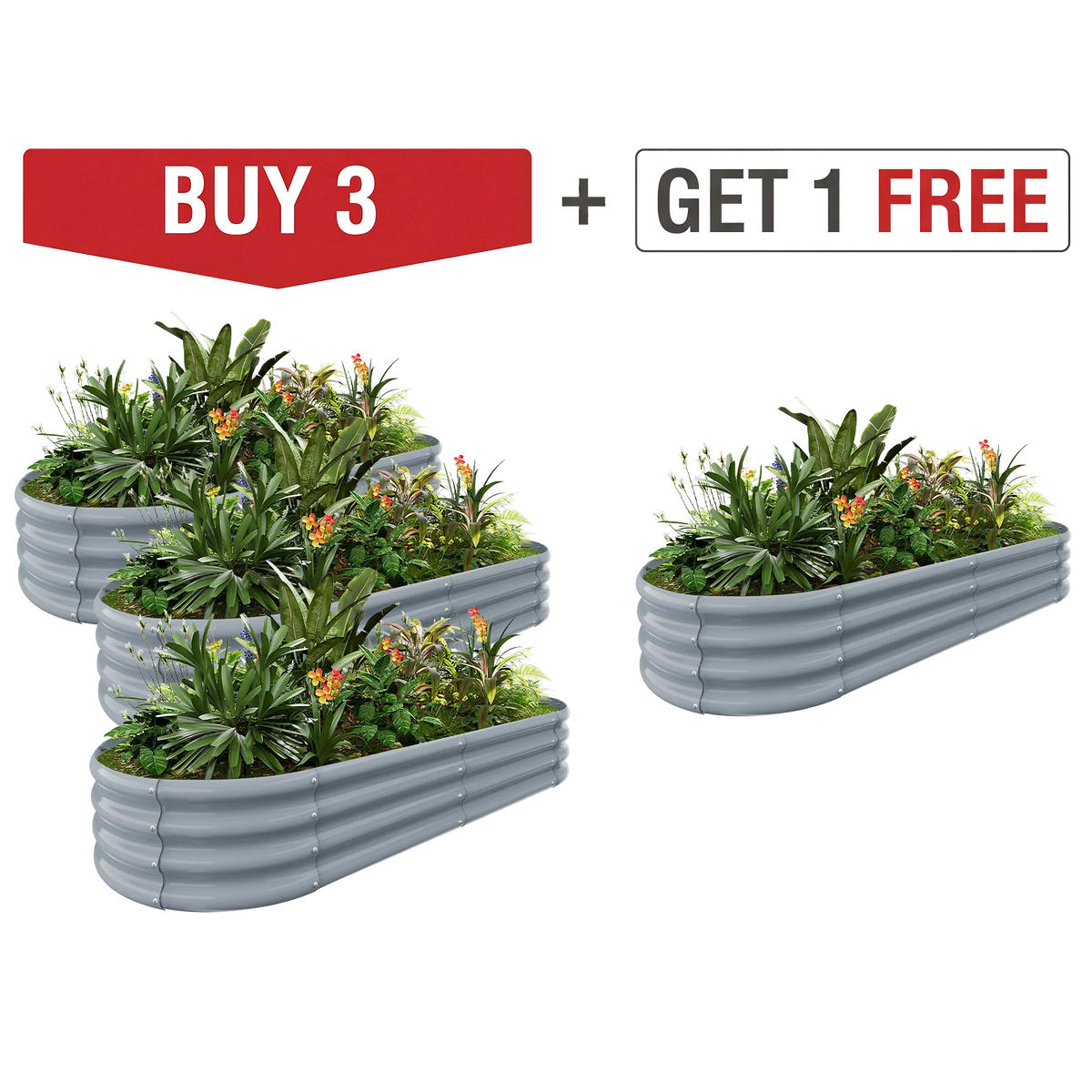 set of 4 — 12-inch tall oval galvanized metal raised garden bed, 6 by 3 feet — view 9