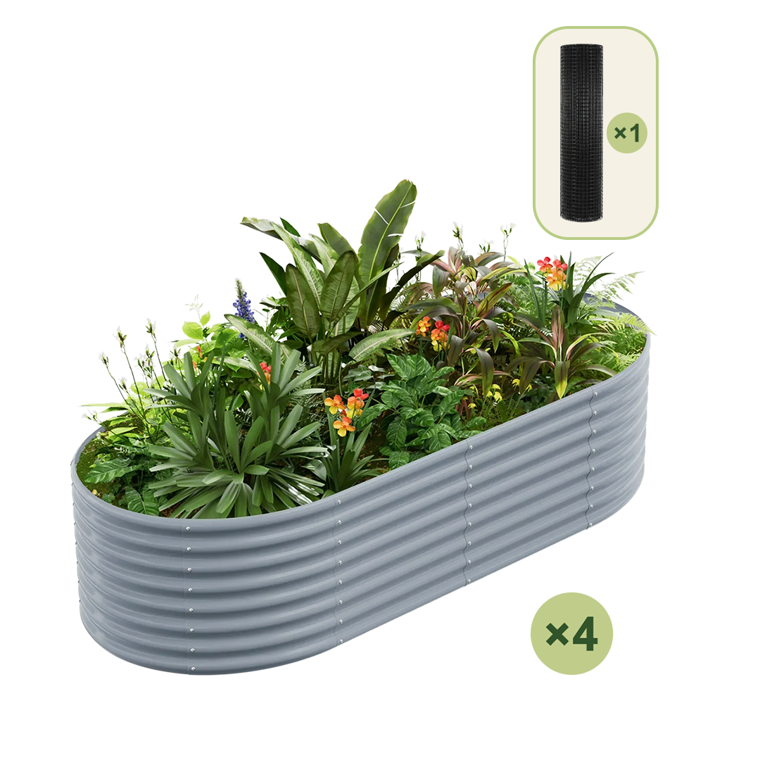 4-Pack 24" Tall Oval 8x4x2ft Galvanized Raised Garden Bed+1/2 inch Galvanized Hardware Cloth — view 4