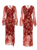 Scarlet Bloom Ruffle Chiffon Dress