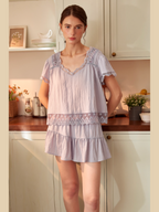 Lavender Lace Trim Two-Piece Loungewear Set