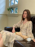 Vintage Bloom Sheer Sleeve Dress