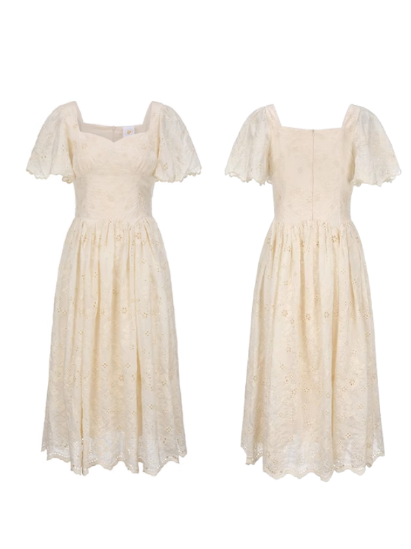 Ivory Garden Floral Embroidery Dress