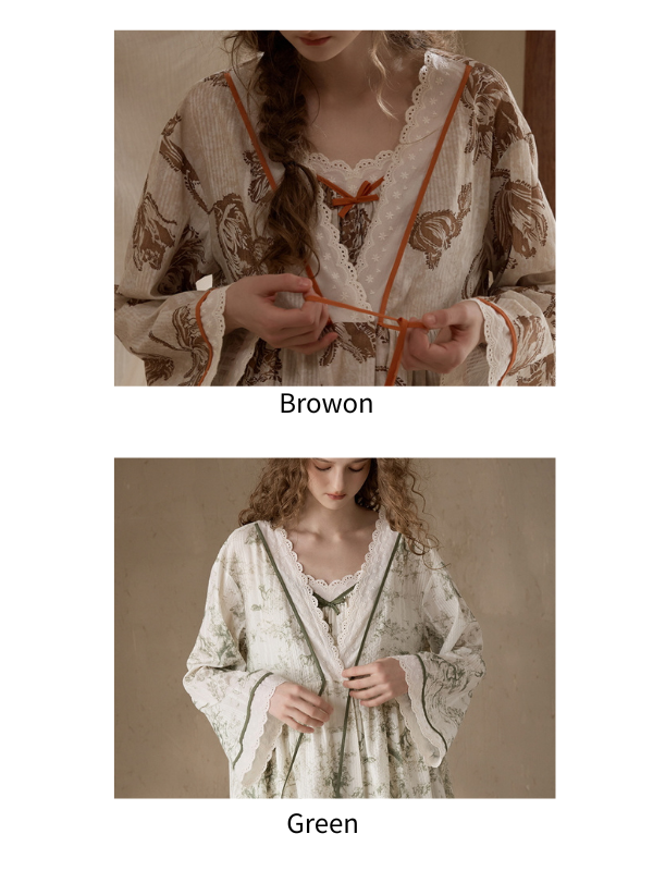 Woodland Toile Print Nightgown & Robe Set