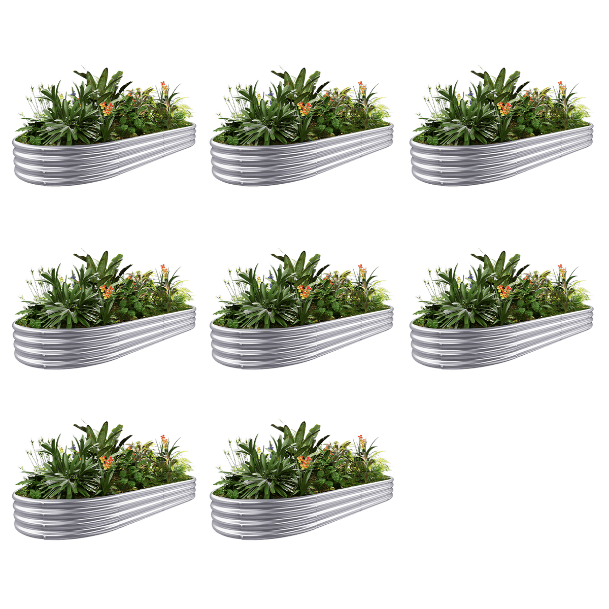 8-Pack Oval 8x4x1ft Galvanized Raised Garden Bed