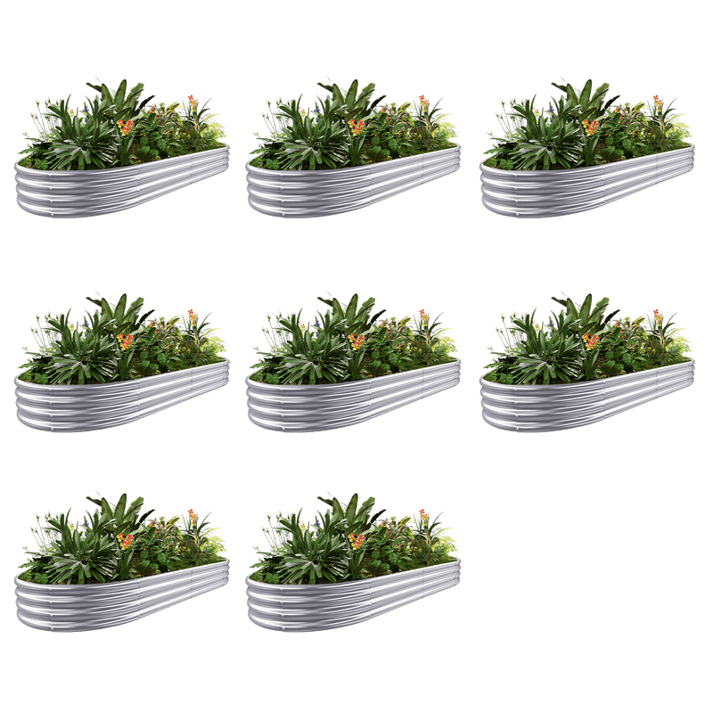 8-Pack Oval 8x4x1ft Galvanized Raised Garden Bed