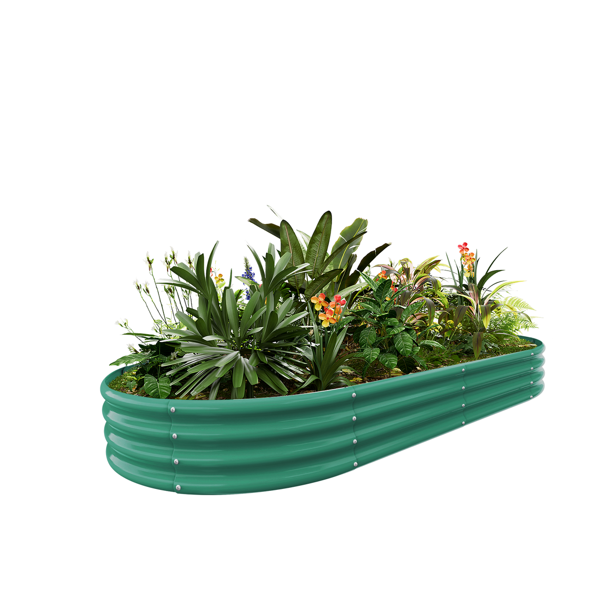 12-inch tall oval galvanized metal raised garden bed, 8 by 4 feet — view 2