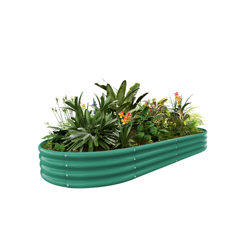 12-inch tall oval galvanized metal raised garden bed, 8 by 4 feet — view 2