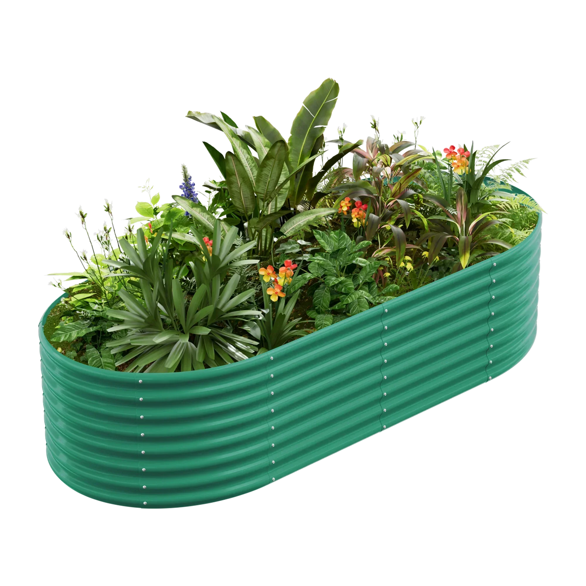 24-inch tall oval galvanized metal raised garden bed, 8 by 4 feet — view 2