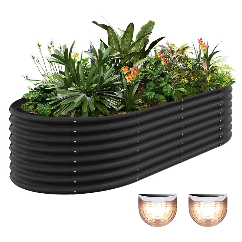 24-inch tall oval galvanized metal raised garden bed, 8 by 4 feet