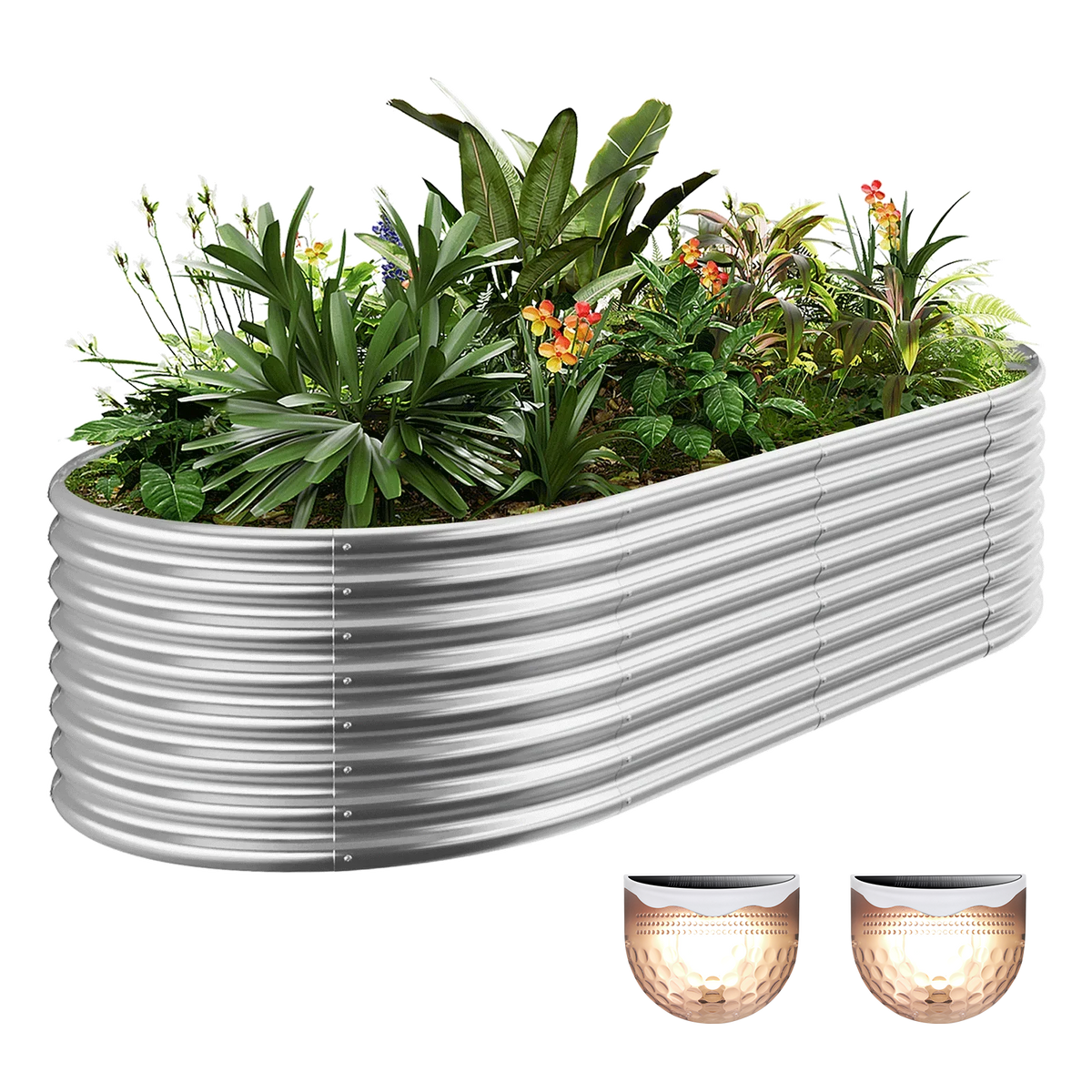 24-inch tall oval galvanized metal raised garden bed, 8 by 4 feet — view 2