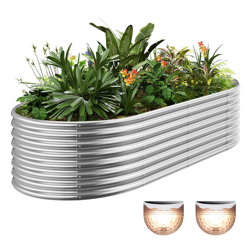 24-inch tall oval galvanized metal raised garden bed, 8 by 4 feet — view 2