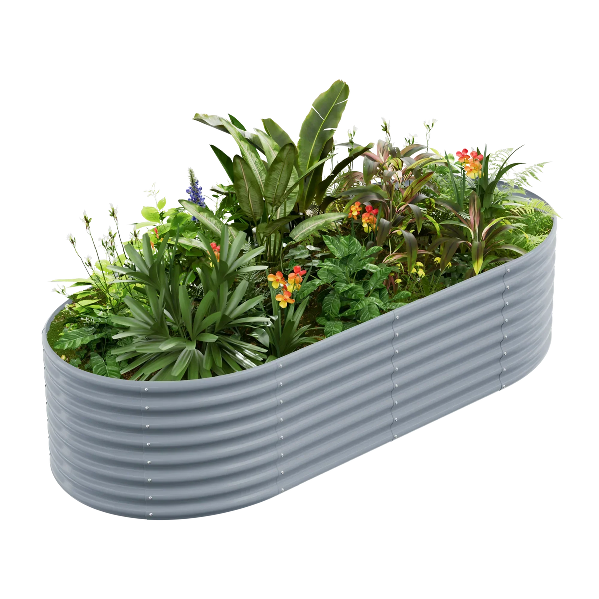 24-inch tall oval galvanized metal raised garden bed, 8 by 4 feet — view 4