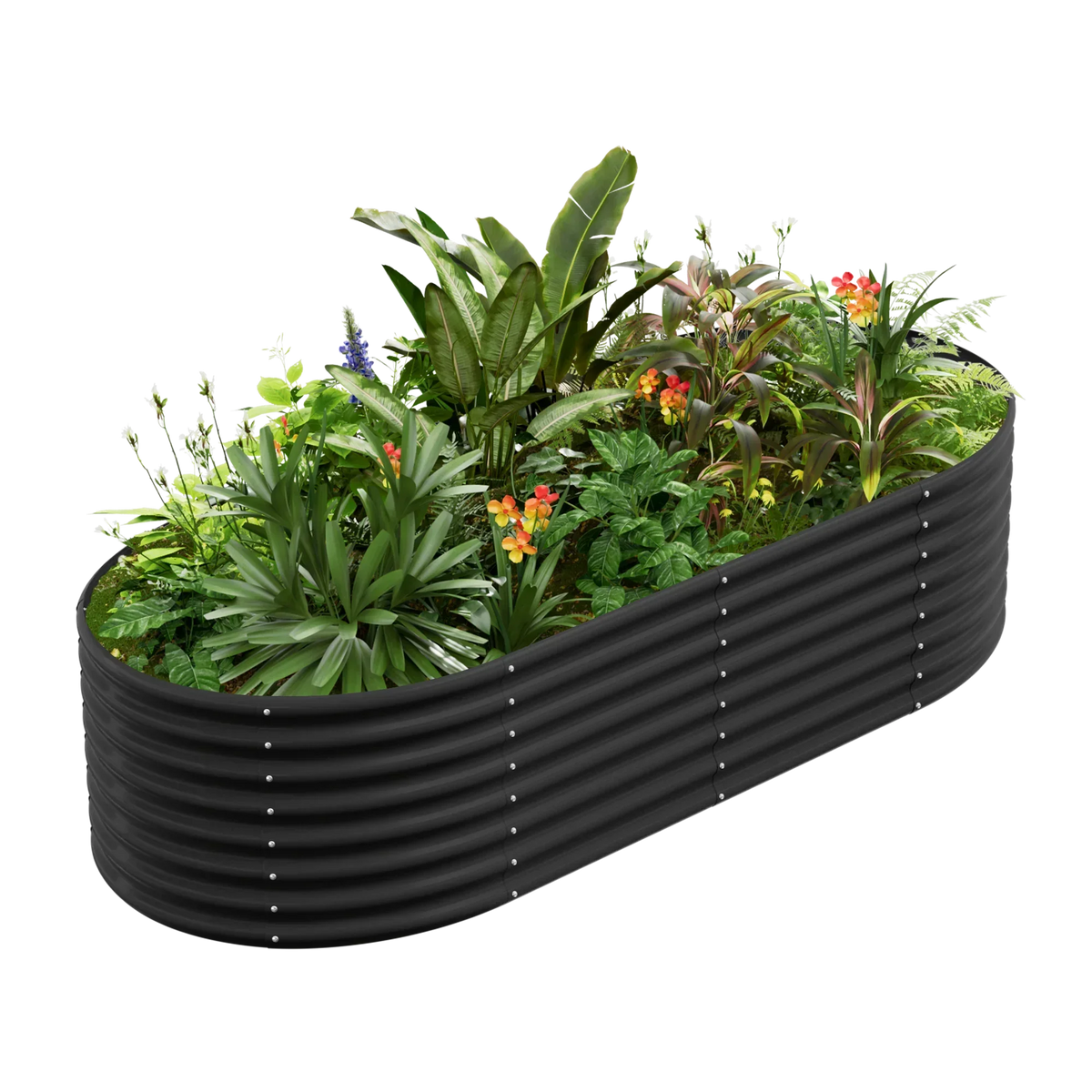 24-inch tall oval galvanized metal raised garden bed, 8 by 4 feet — view 3