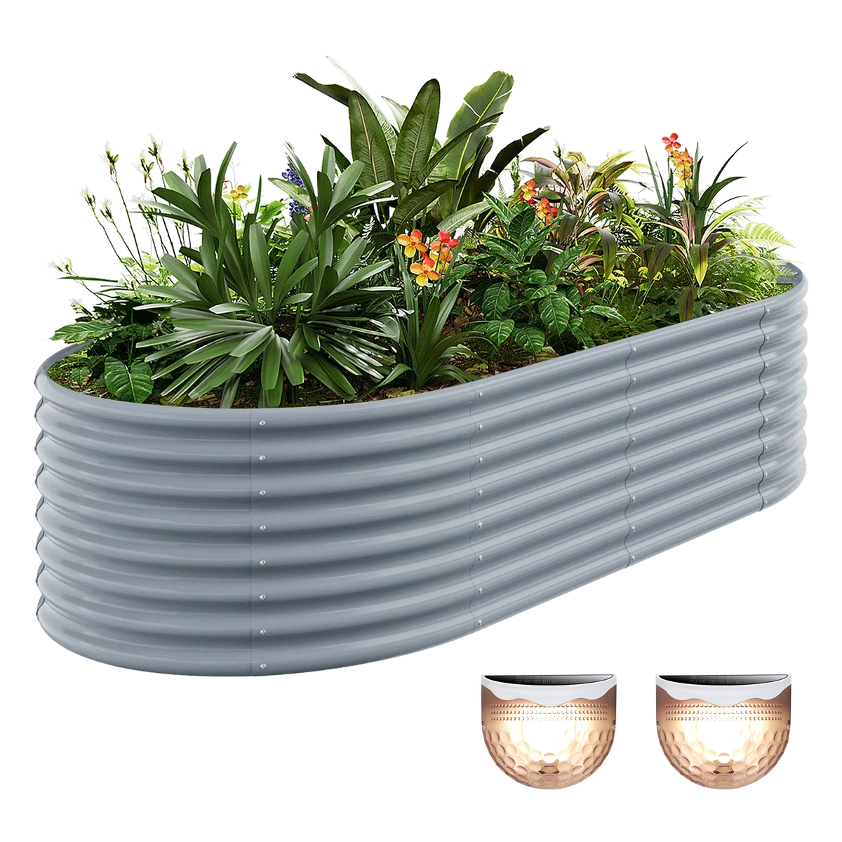 24-inch tall oval galvanized metal raised garden bed, 8 by 4 feet — view 4
