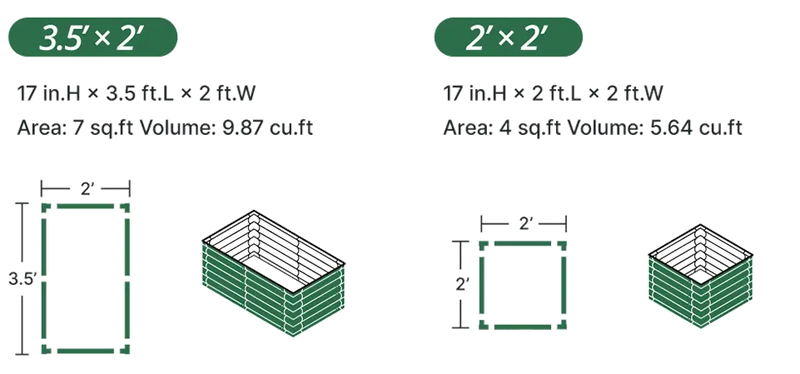 YoYoBloom 17" Tall 3.5x2 Knee-High Rectangle Raised Garden Bed- Twin Pack【Upgrade 2.0】