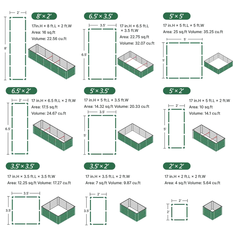 YoYoBloom 17" Tall 8' x 2' Rectangle Metal Raised Garden Bed (9-in-1) | Upgrade 2.0 Knee-High Design