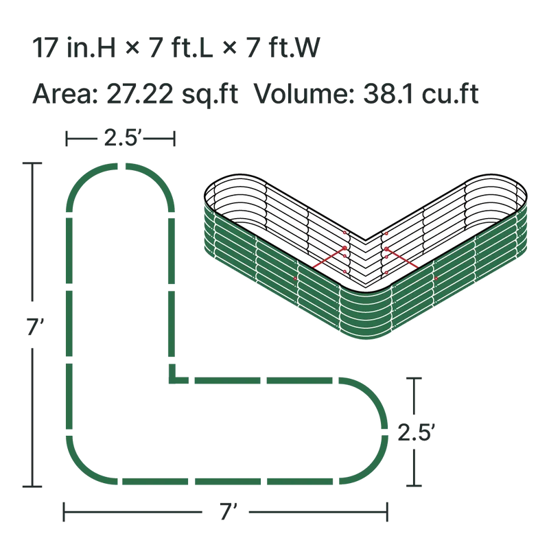 YoYoBloom 17" Tall L-Shaped Metal Raised Garden Bed| Upgrade 2.0 Knee-High Design