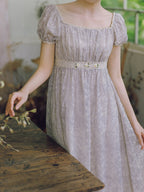 Lavender Bloom Embroidered Waist Dress