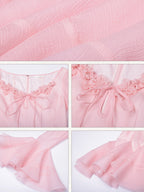 Rosy Flare Sleeve Coquette Dress