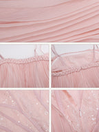 Off-Shoulder Blush Pleated Ribbon Dress