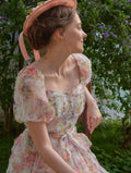 Blossom Whispers Ruffle Floral Puff Sleeve Dress
