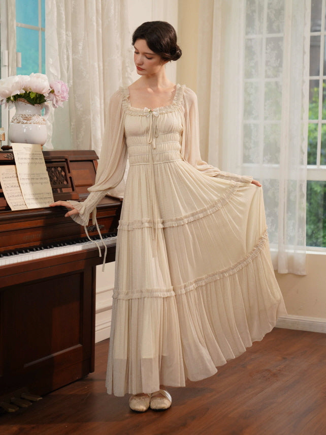 Beige Ruffle Verse Dress