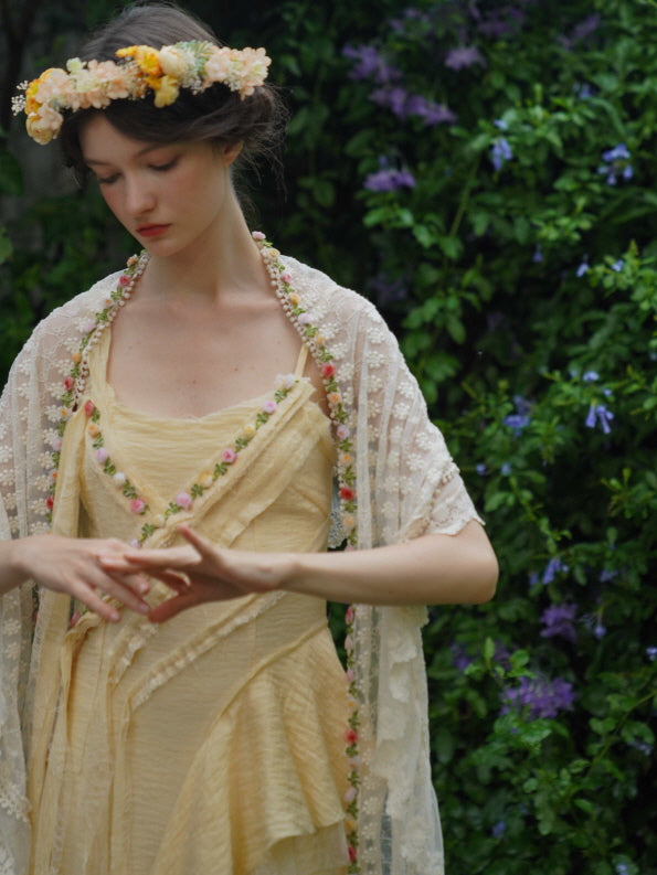 Golden Bloom Petal Drape Dress