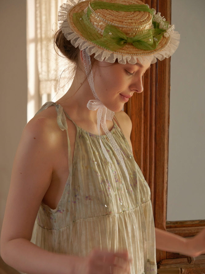 Pastel Green Floral Two-Piece Set – Sheer Cardigan & Tiered Dress